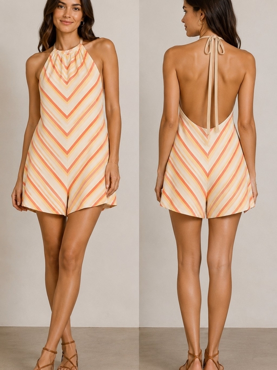 Haute Hippie Other - Haute Hippie Striped Halter Backless Knit Romper Size Small
